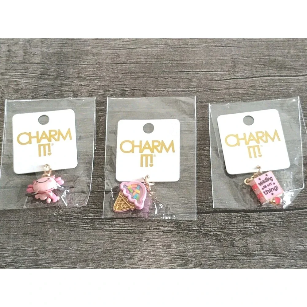 Charm It Ice Cream Cone Axolotl Book Reading Is My Thing Lot Of 3 Charms
